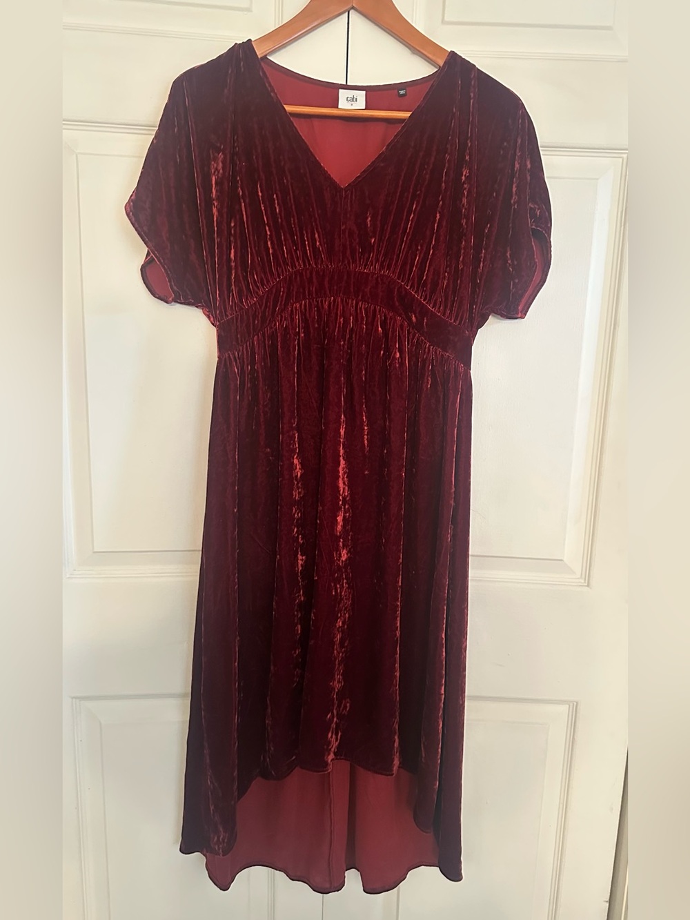 CAbi Burgundy Velvet Asymmetrical High-Low Dress